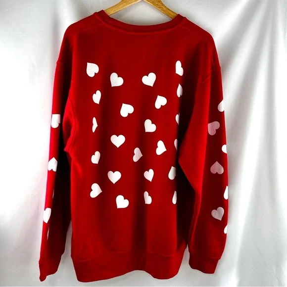 ❤️ Heart Print Sweatshirt Women's XL Red White Maximalist Dopamine Love‎ - Picture 10 of 16